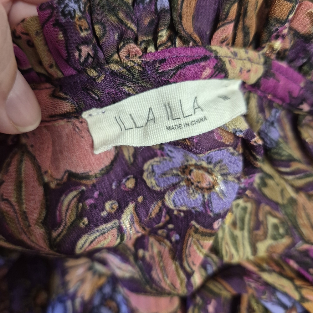 ILLA ILLA Boho Floral Maxi Dress Women Sz M Purple Gold Cottagecore Western - Picture 4 of 13